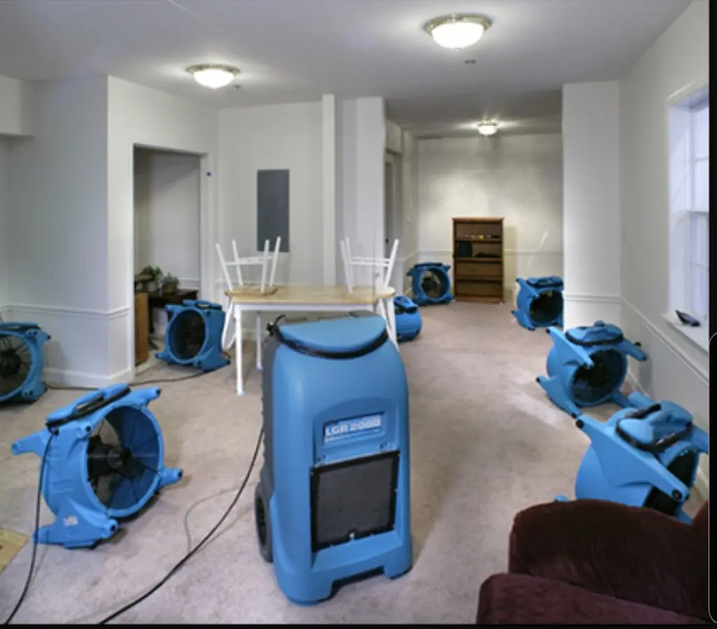 Air movers and dehumidifier setup for Water Extraction & Removal in Bellaire